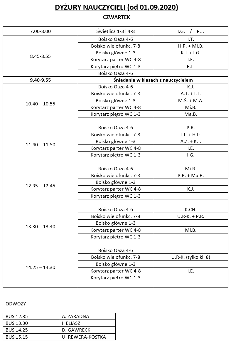Plan lekcji i dyżurów